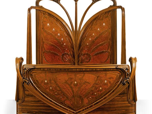 Orchid-designed wooden bed wth headboard