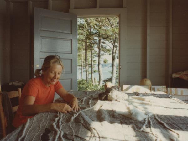 Nancy Hemenway working in her studio in 1976