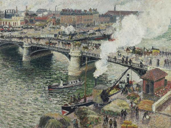 City landscape of a bustling bridge over a body of water