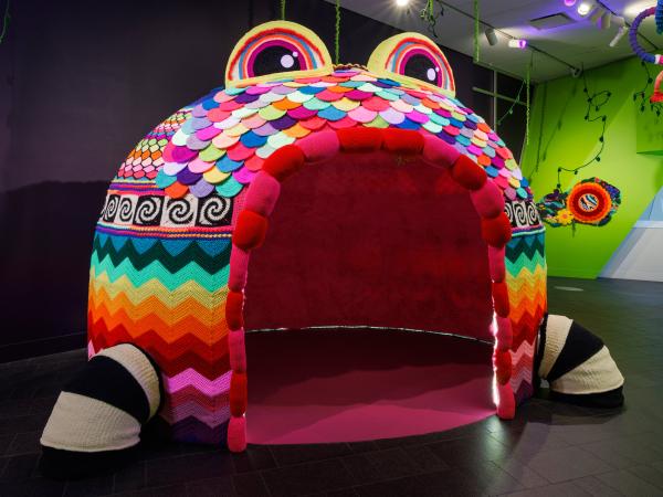 The mouth of a frog-like monster.